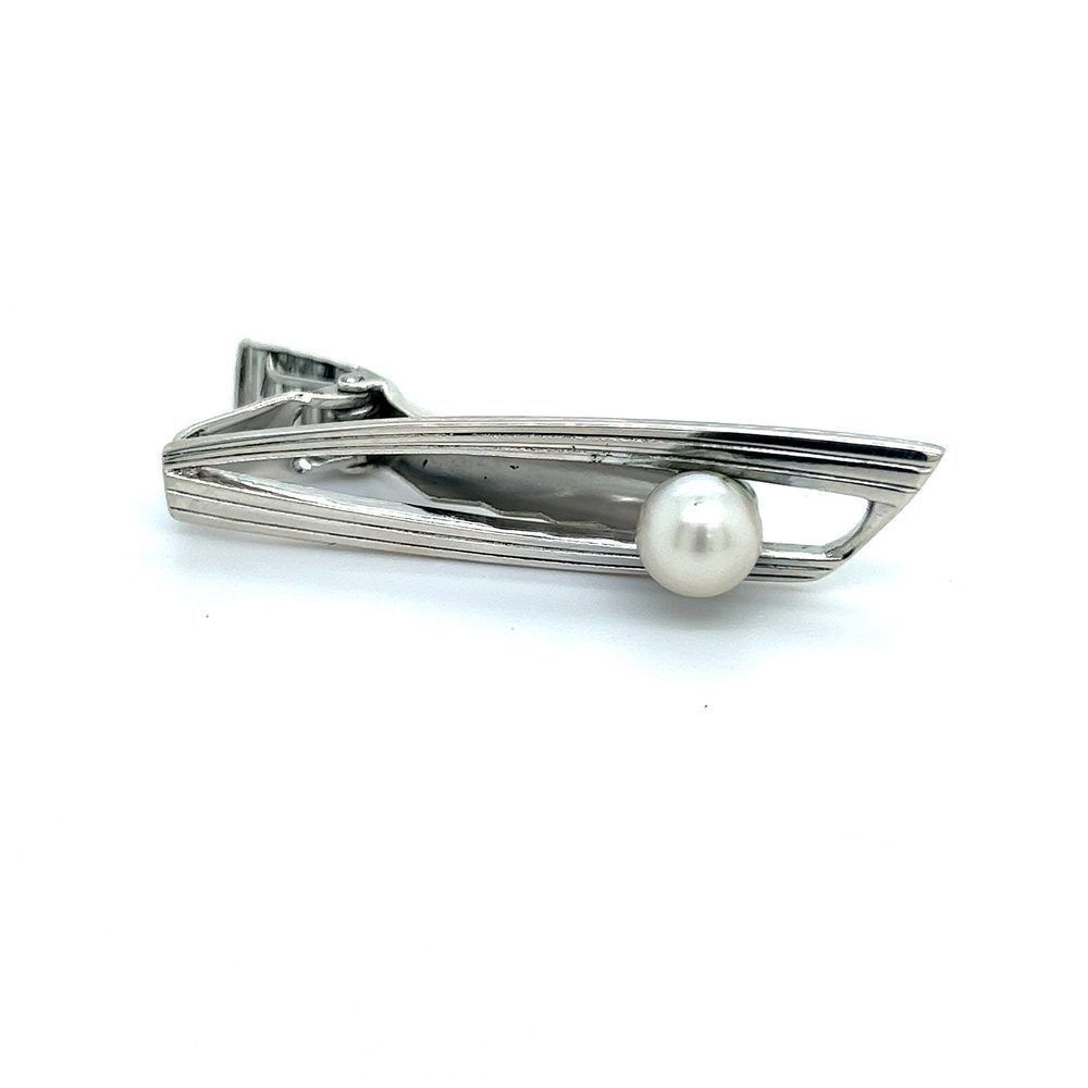 Mikimoto Estate Akoya Pearl Mens Tie Clip 7 mm Sterling Silver M316